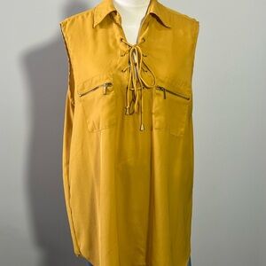 Mustard Sleeveless Lace-Up Top